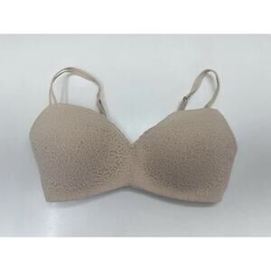 Aerie Womens Bra Size 34D Tan Floral Lacy Padded Real Happy Wireless Bra
